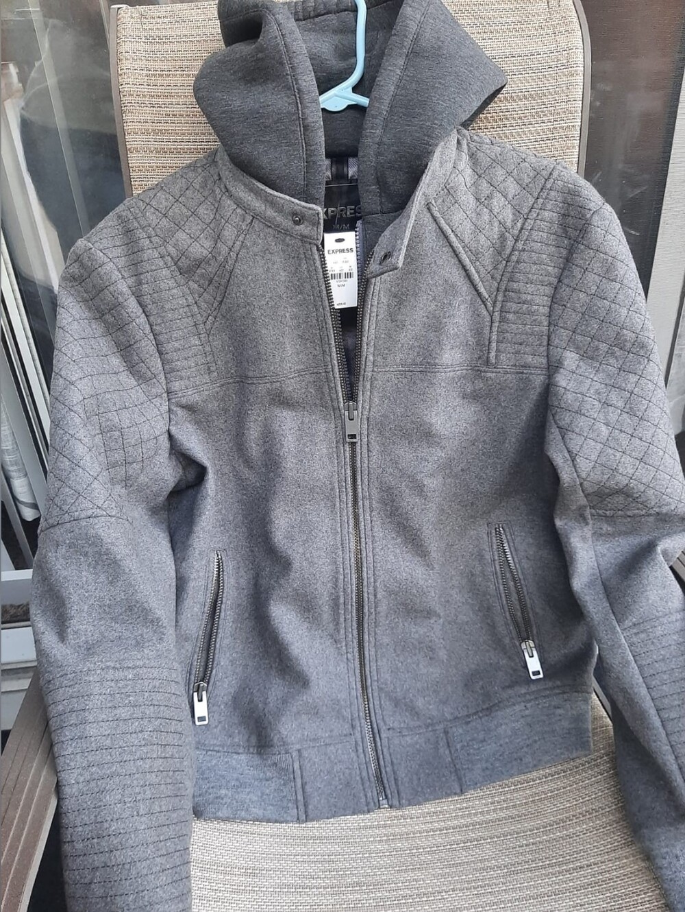 NWT Express Quilted Detail Gray Zip-Up Jacket